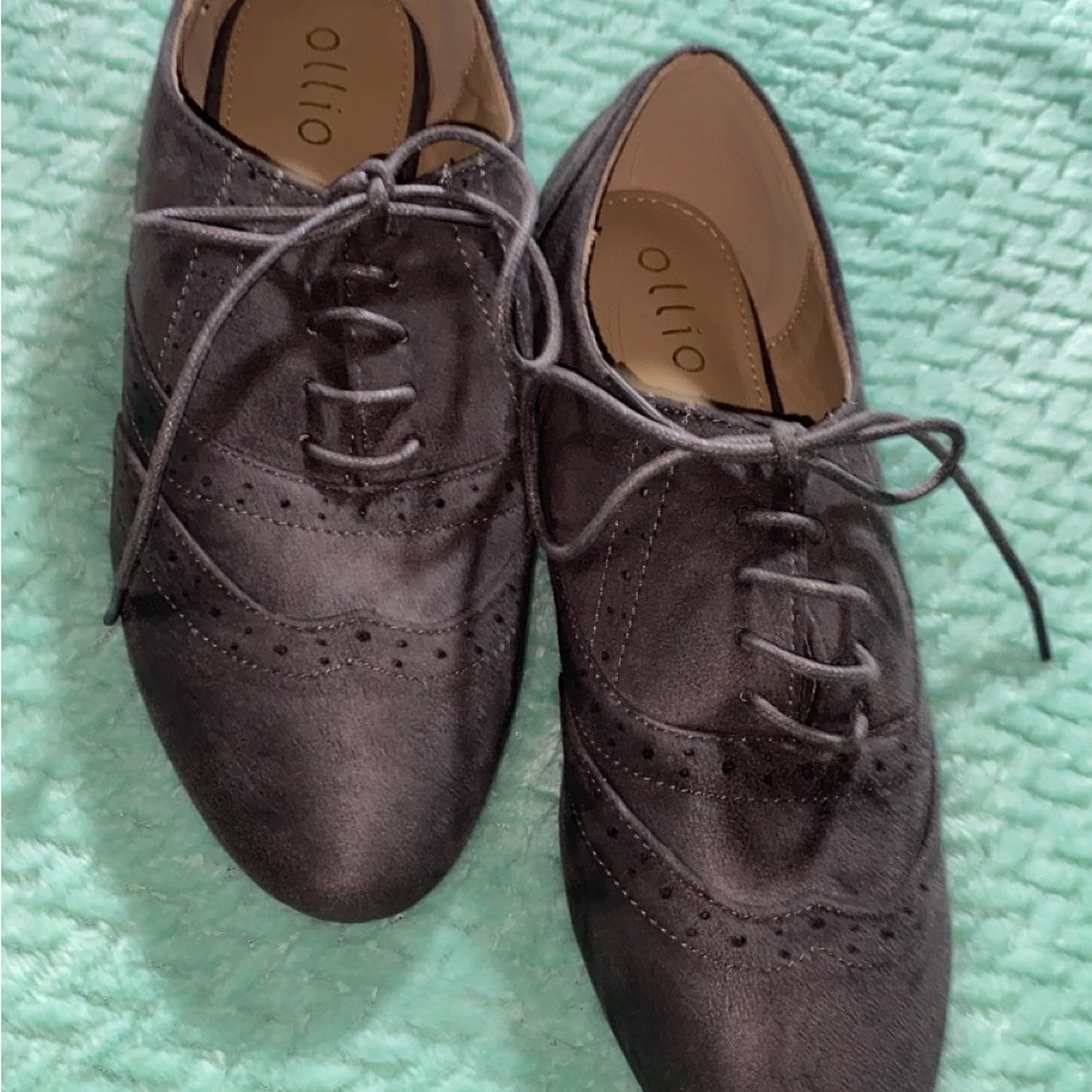 Ollio Charcoal Lace-Up Oxford Shoes